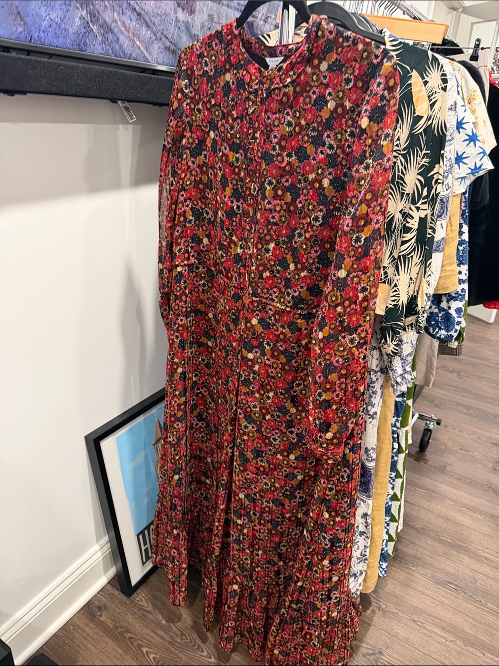 Jigsaw Red Multi Floral Tiered Maxi Skirt